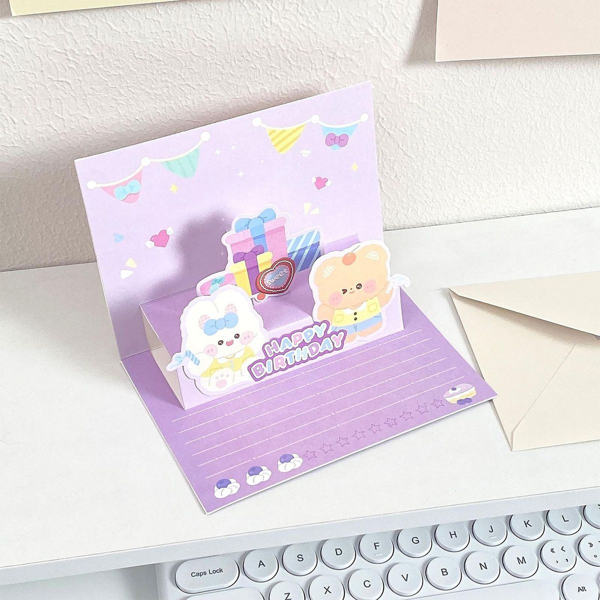 3d Cartoon Birthday Gift Card Adorable Eco-friendly Greeting Card Purple