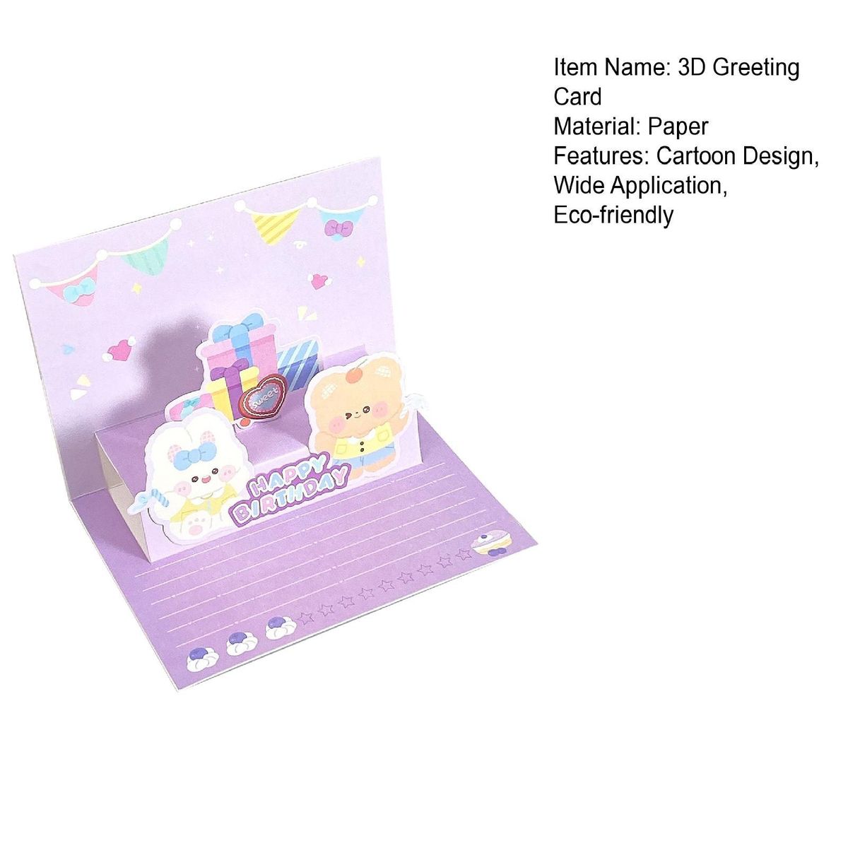 3d Cartoon Birthday Gift Card Adorable Eco-friendly Greeting Card Purple