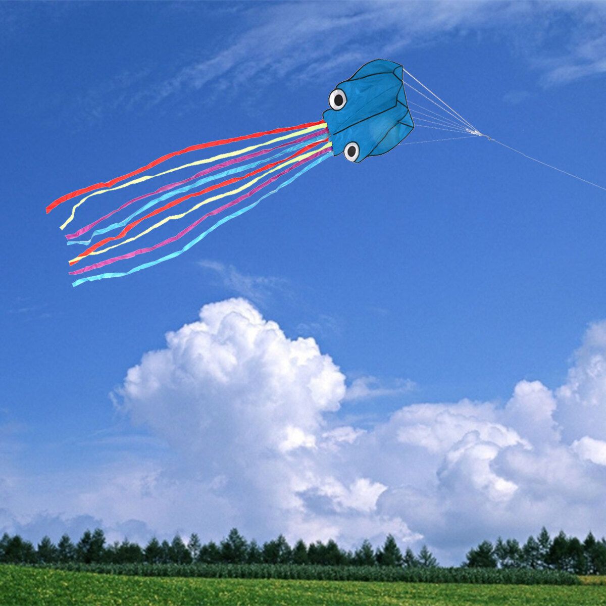4M Octopus Flying Kite Weekends Kids Fun Outdoor Holiday Game Park Beach Gifts Kite Blue