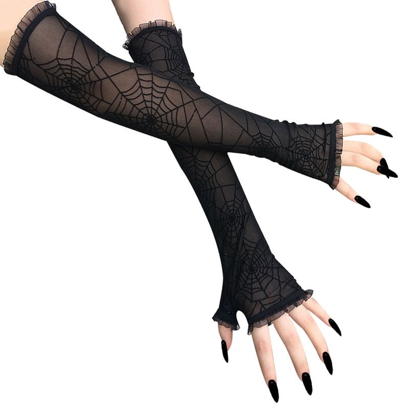 Summer Sexy Long Mesh Gloves Women Sunscreen Anti-Uv Half F