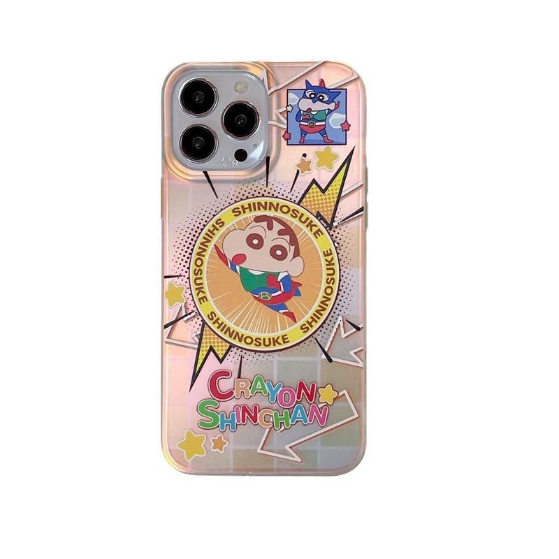 Applicable to Ipone13 Phone Case Apple 14pro Phone Case IMD Double-Sided Fluorescent Shell Cartoon Crayon Xiaoxin