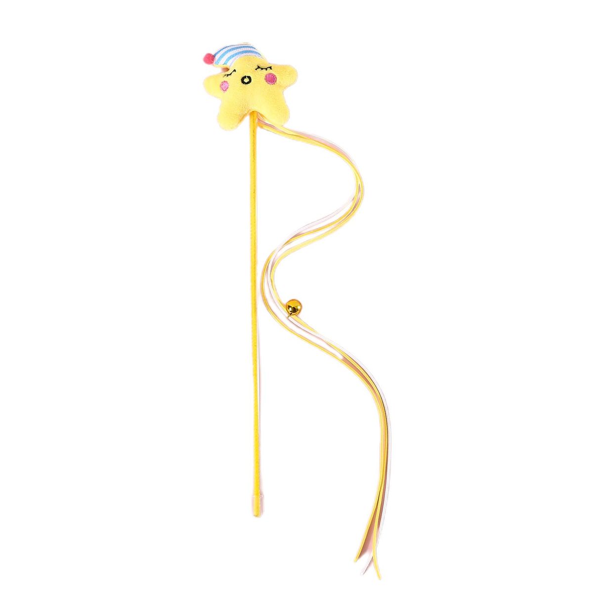 Cat Wand Toy Pet Cat Kitten Plush Moon Tassels Teaser Stick Toy Yellow