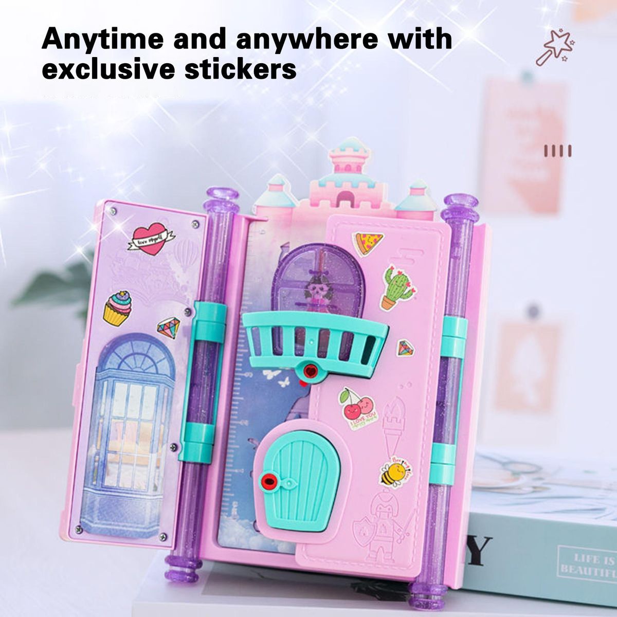 Girls Diary Toy Notebook Keys Pencil Ruler Book Toy Pink