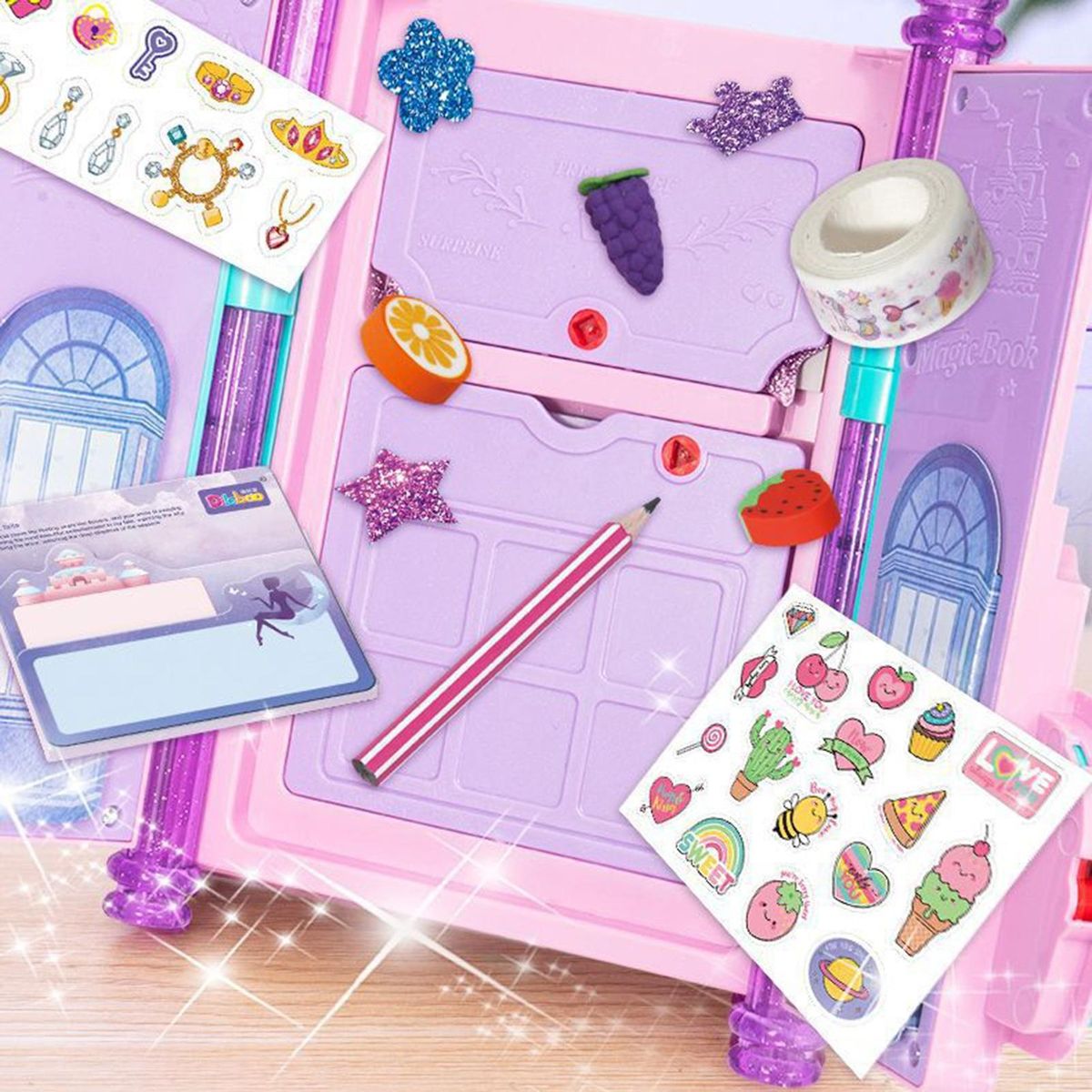 Girls Diary Toy Notebook Keys Pencil Ruler Book Toy Pink