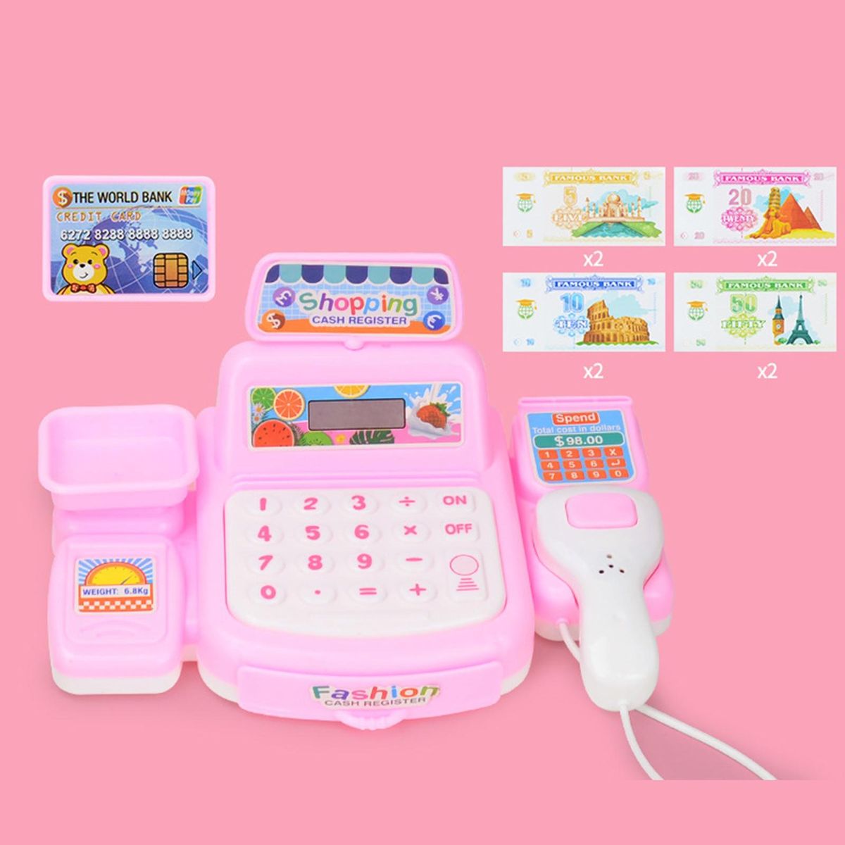 1 Set Mini Cashier Toy Fun Supermarket Shop Cash Register Role Play Toy Pink