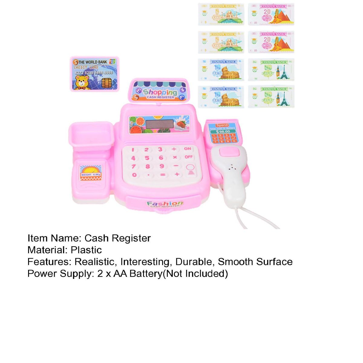 1 Set Mini Cashier Toy Fun Supermarket Shop Cash Register Role Play Toy Pink