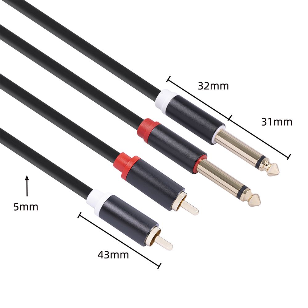 Dual 1/4'' TS To Dual RCA Audio Interconnect Cable 2×6.35mm