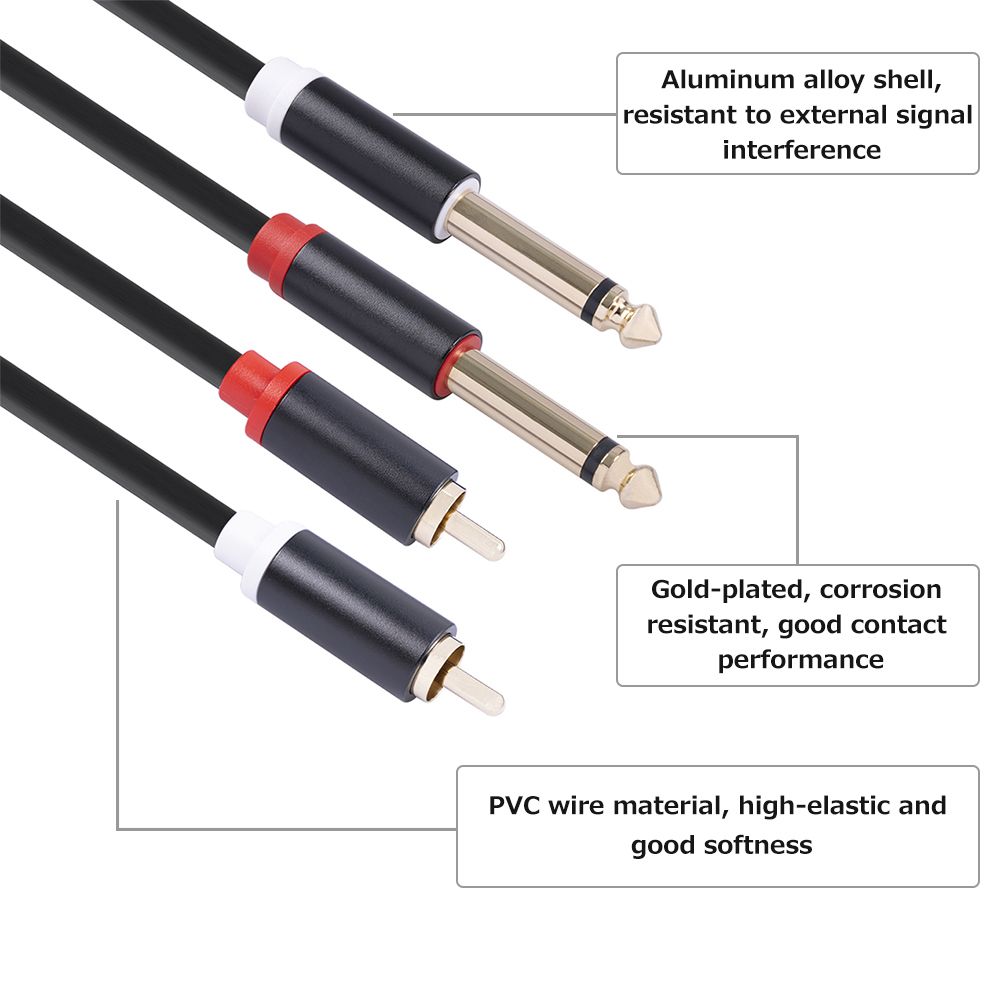 Dual 1/4'' TS To Dual RCA Audio Interconnect Cable 2×6.35mm