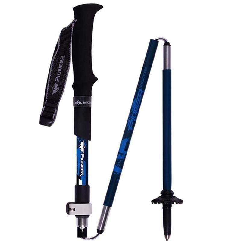 Collapsible Ultralight Carbon Fiber Aluminum Trekking Pole Hiking Climbing Trail Poles Blue Black 35-130