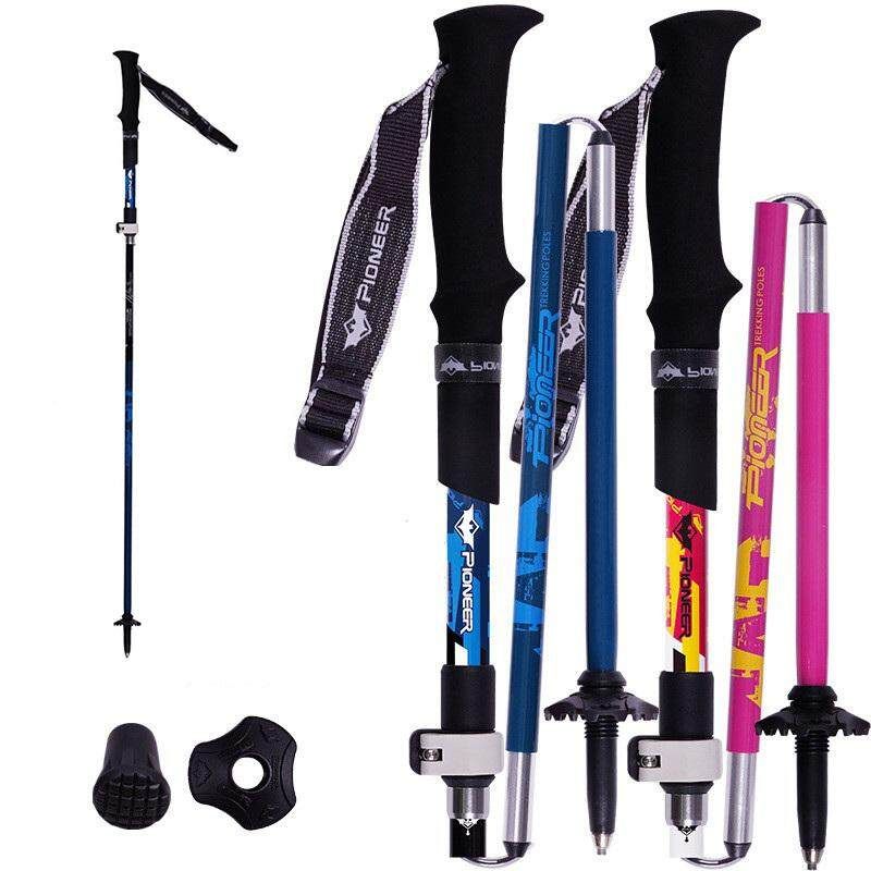 Collapsible Ultralight Carbon Fiber Aluminum Trekking Pole Hiking Climbing Trail Poles Blue Black 35-130