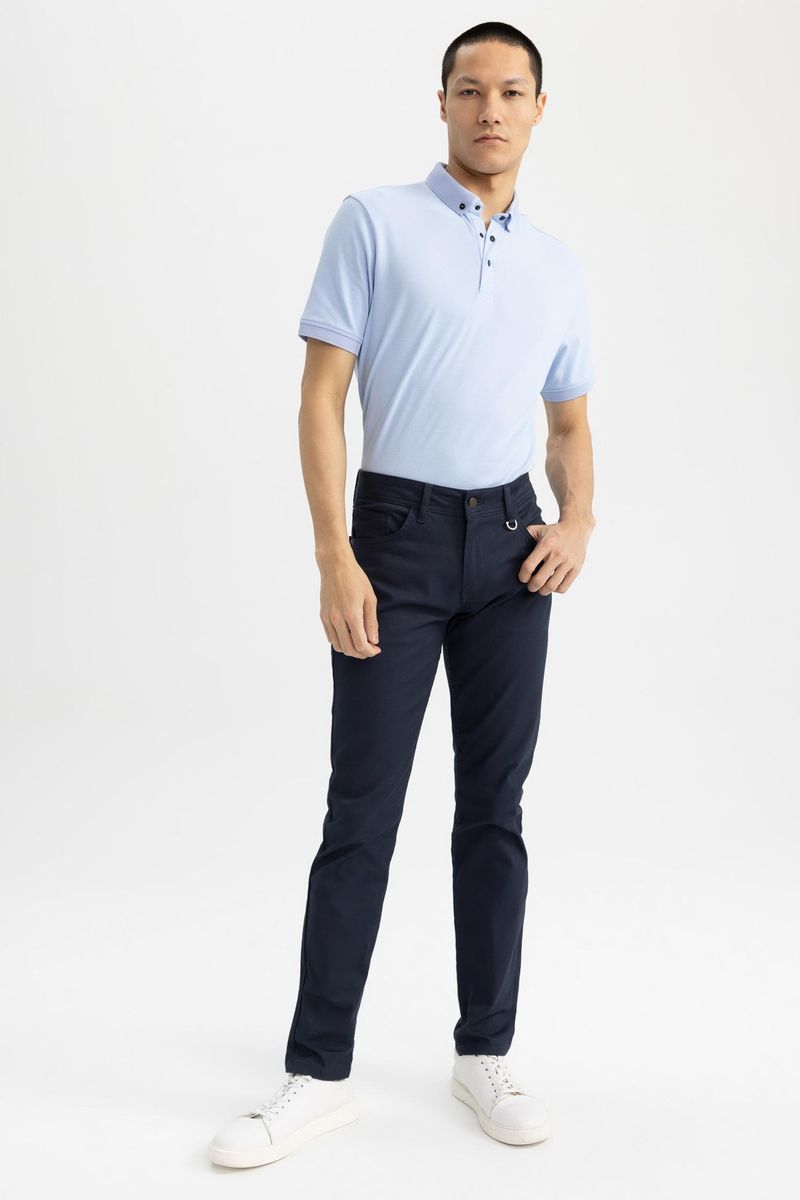 Man Slim Fit Short Sleeve Knitted Polo T-Shirt - Blue