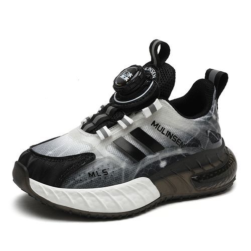 Rotating Buckle Kids‘ Sneakers Girl's Air Cushion Sports Shoes Black