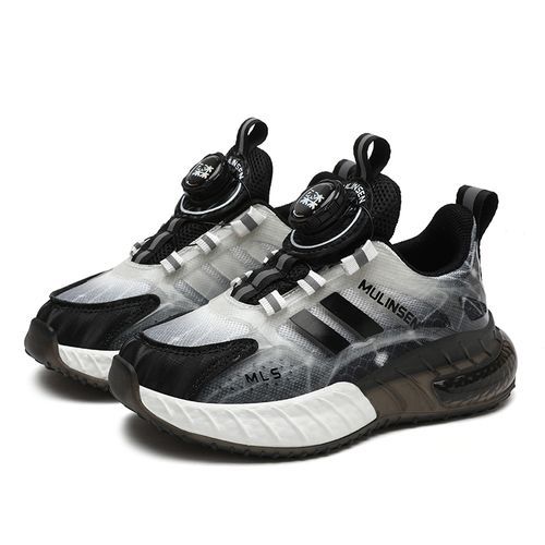 Rotating Buckle Kids‘ Sneakers Girl's Air Cushion Sports Shoes Black