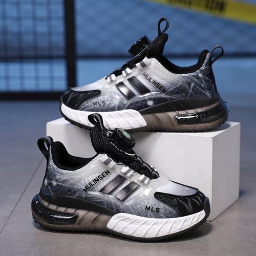 Rotating Buckle Kids‘ Sneakers Girl's Air Cushion Sports Shoes Black