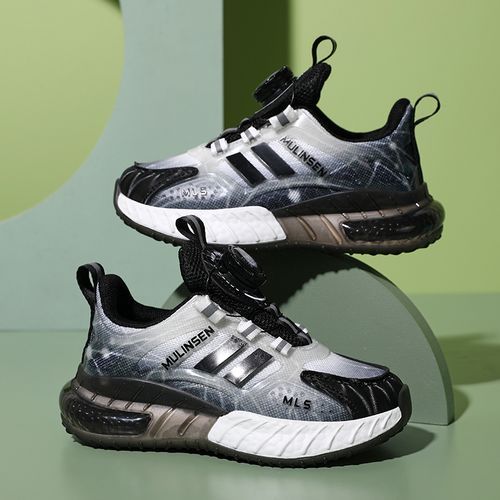 Rotating Buckle Kids‘ Sneakers Girl's Air Cushion Sports Shoes Black