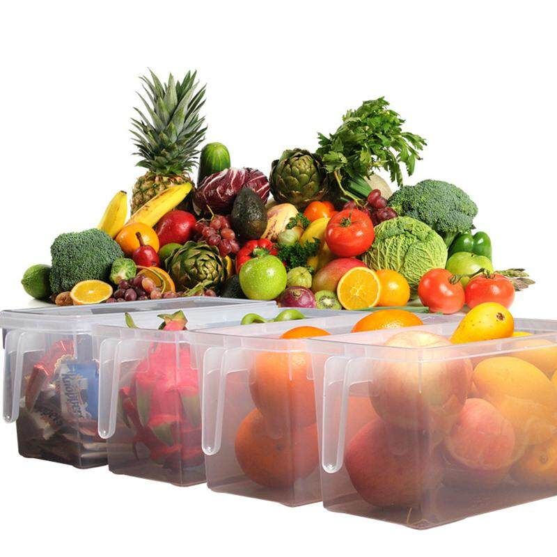 Refrigerator Food Storage Bins, Storage Box,Food Containers With Lid For Kitchen Fridge Cabinet Freezer Organizer( Food Not Included) Handle Refrigerator Box