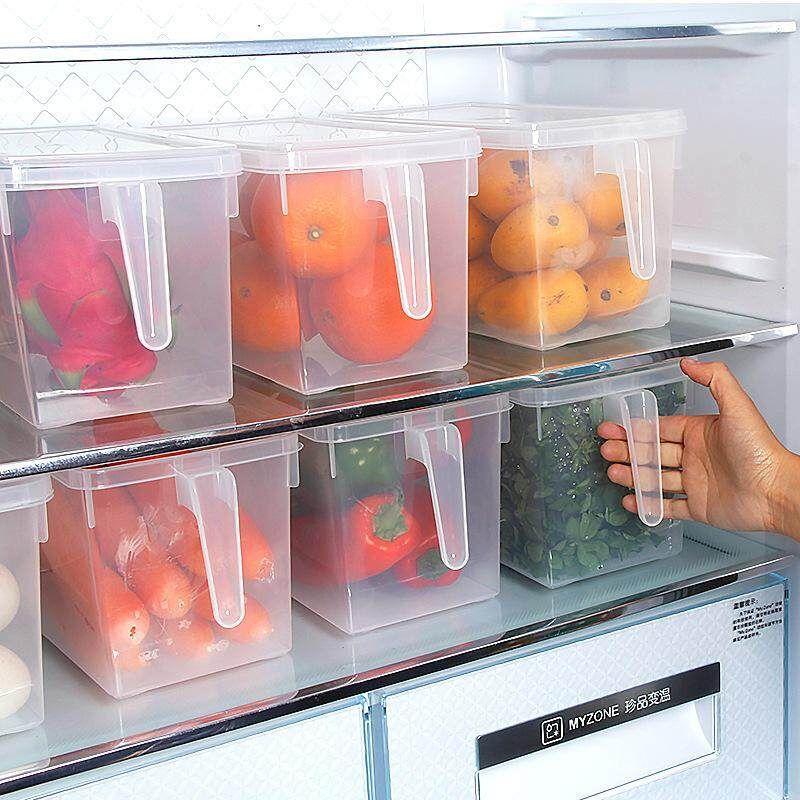 Refrigerator Food Storage Bins, Storage Box,Food Containers With Lid For Kitchen Fridge Cabinet Freezer Organizer( Food Not Included) Handle Refrigerator Box