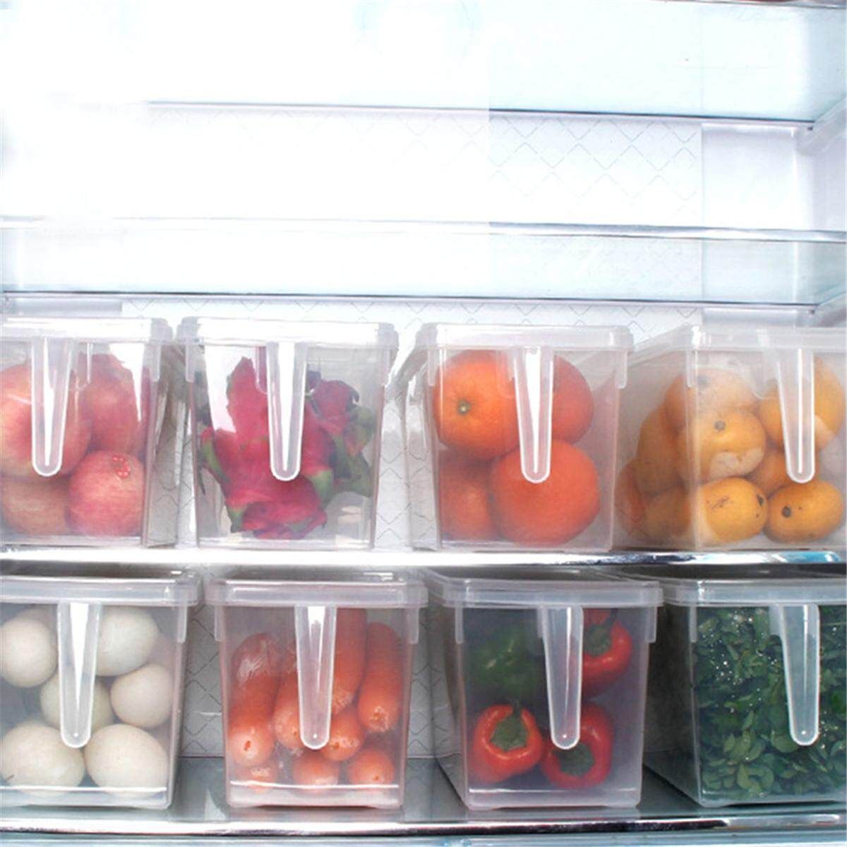 Refrigerator Food Storage Bins, Storage Box,Food Containers With Lid For Kitchen Fridge Cabinet Freezer Organizer( Food Not Included) Handle Refrigerator Box