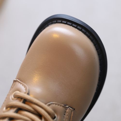 Girls Boots Fashion Children's Leather Boots-Khaki