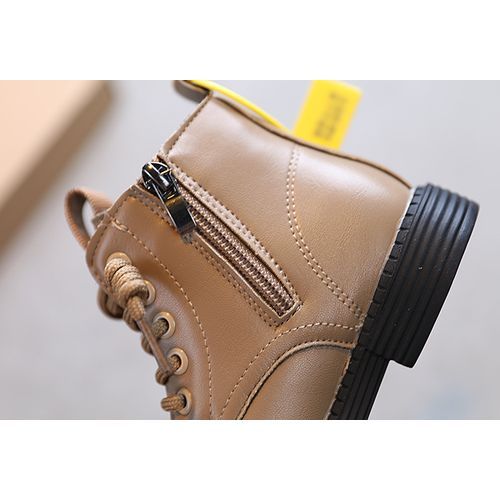 Girls Boots Fashion Children's Leather Boots-Khaki
