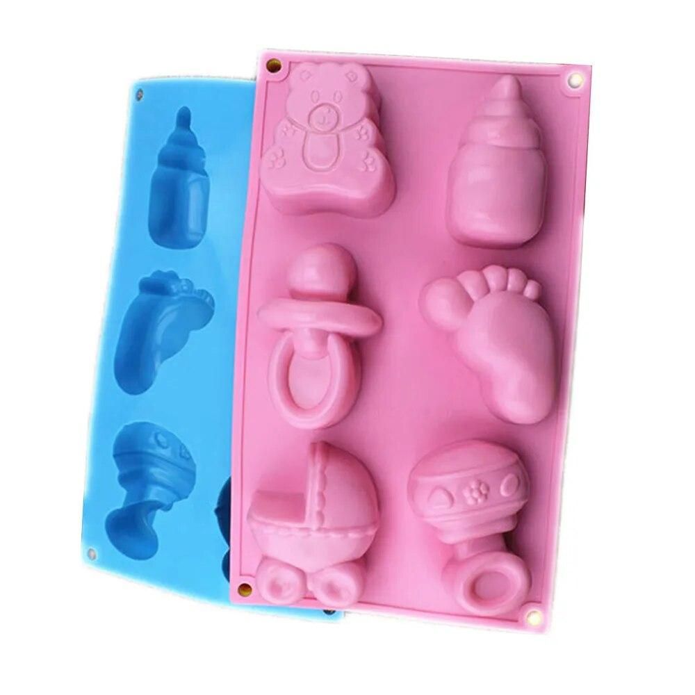 Party Fondant Cake Decoration Tool 6 Hole Baby Feet Baby Carriage Bottle Toy Silicone Mold 3D Chocolate Candy Jelly Mold