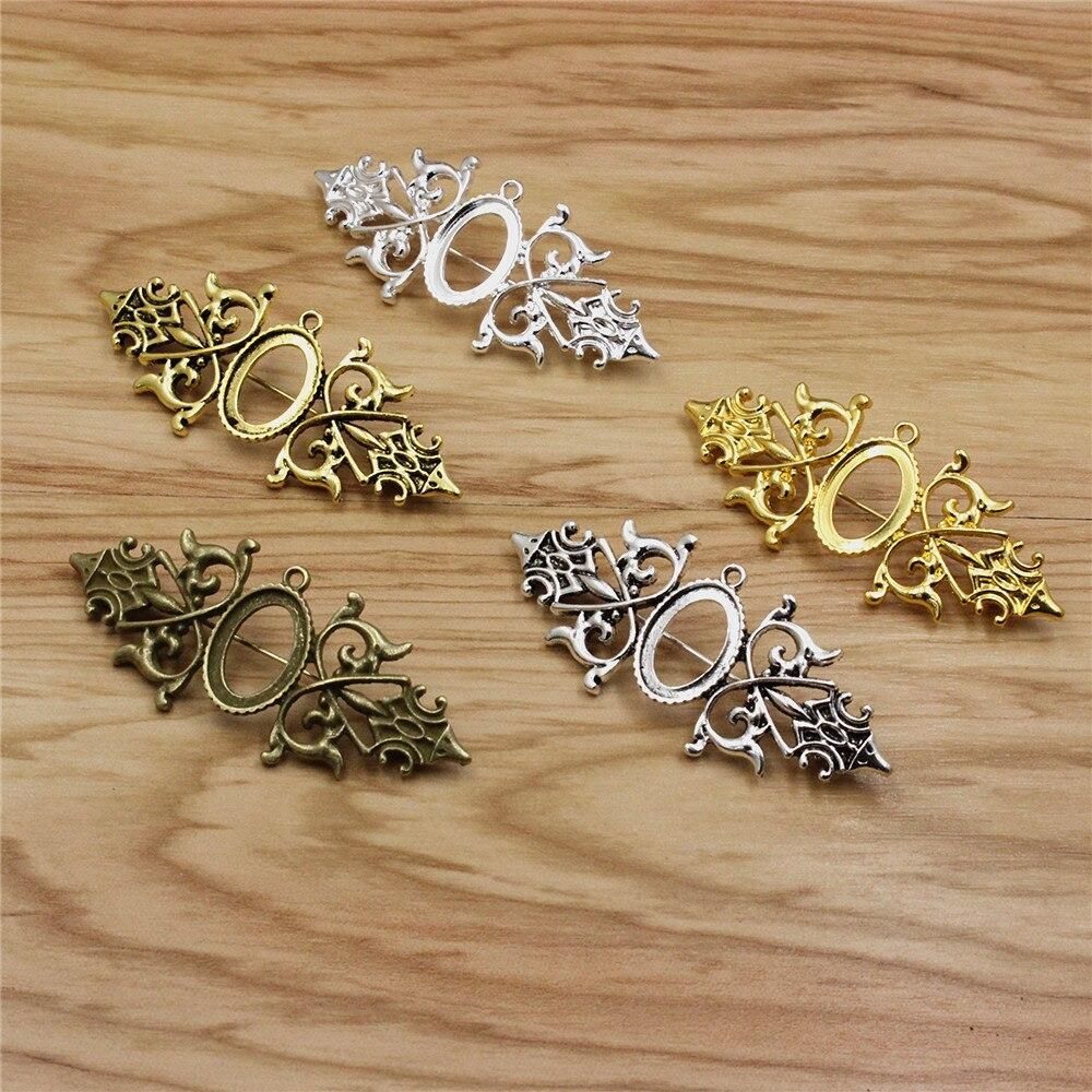 Onebeading Fit 13x18mm Vintage Oval Brooch Blank Setting Bezel Tray Base Cabochons For DIY Making Accessories 5Pcs K06231
