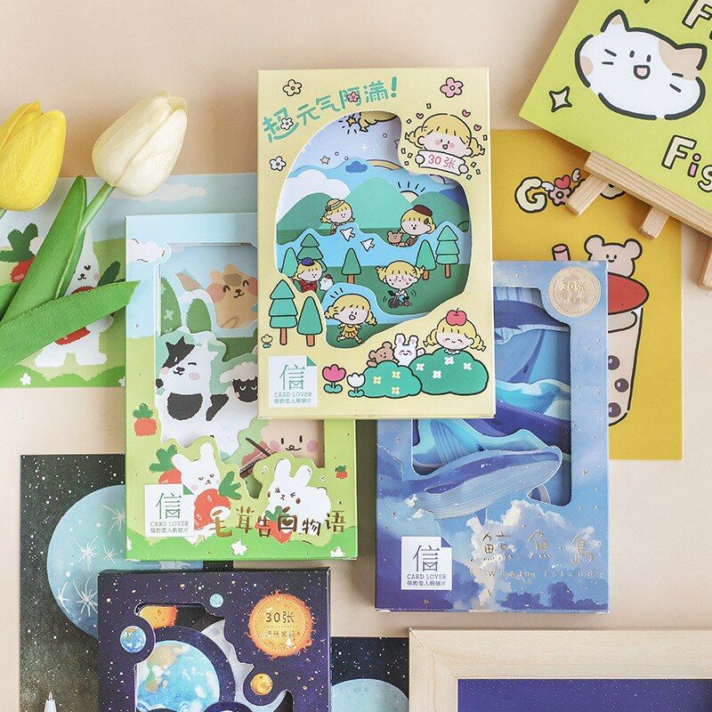 30 Pcs Set Cartoon Animals And Girl Postcard Heteromorphism