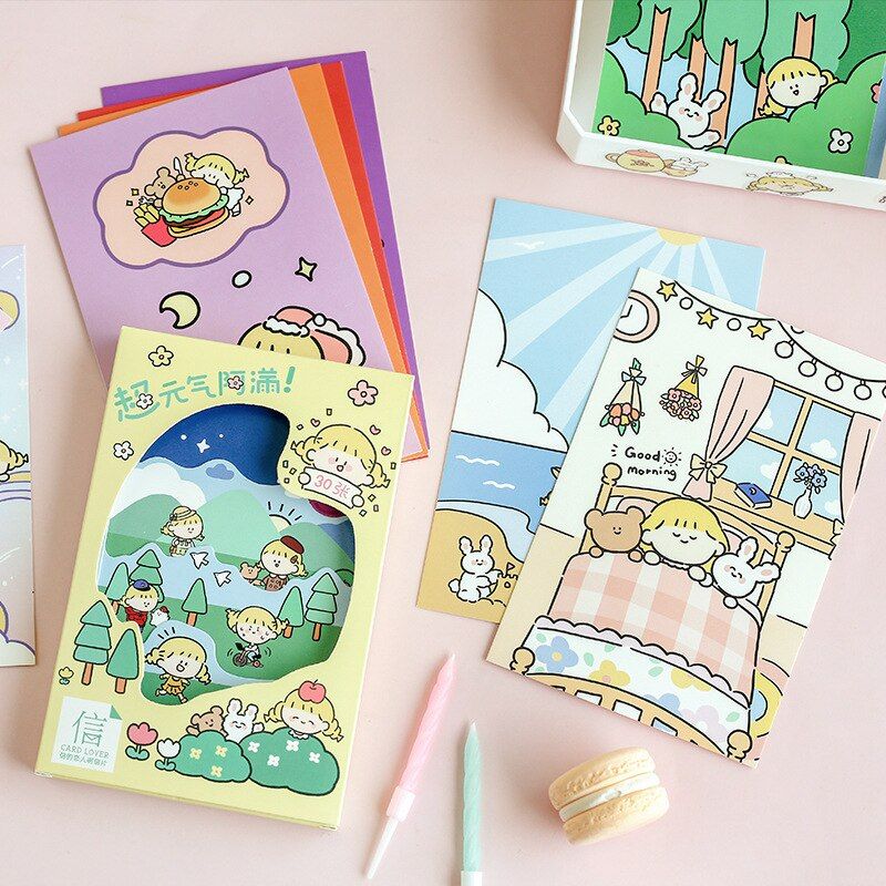 30 Pcs Set Cartoon Animals And Girl Postcard Heteromorphism