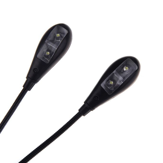 Black Clip-on 2 Dual Arms 4 LED Flexible Book Music Stand