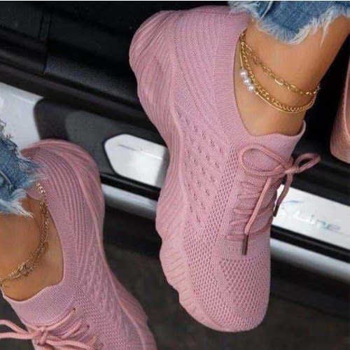 Women's Breathable Sneakers With Laces In Pink
