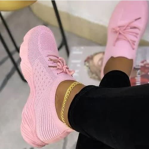 Women's Breathable Sneakers With Laces In Pink