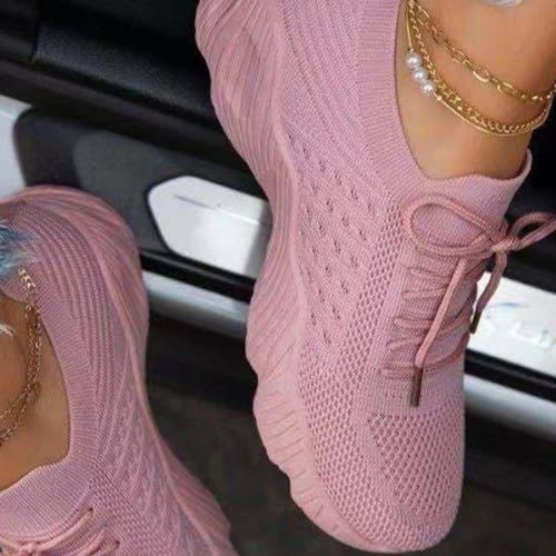 Women's Breathable Sneakers With Laces In Pink