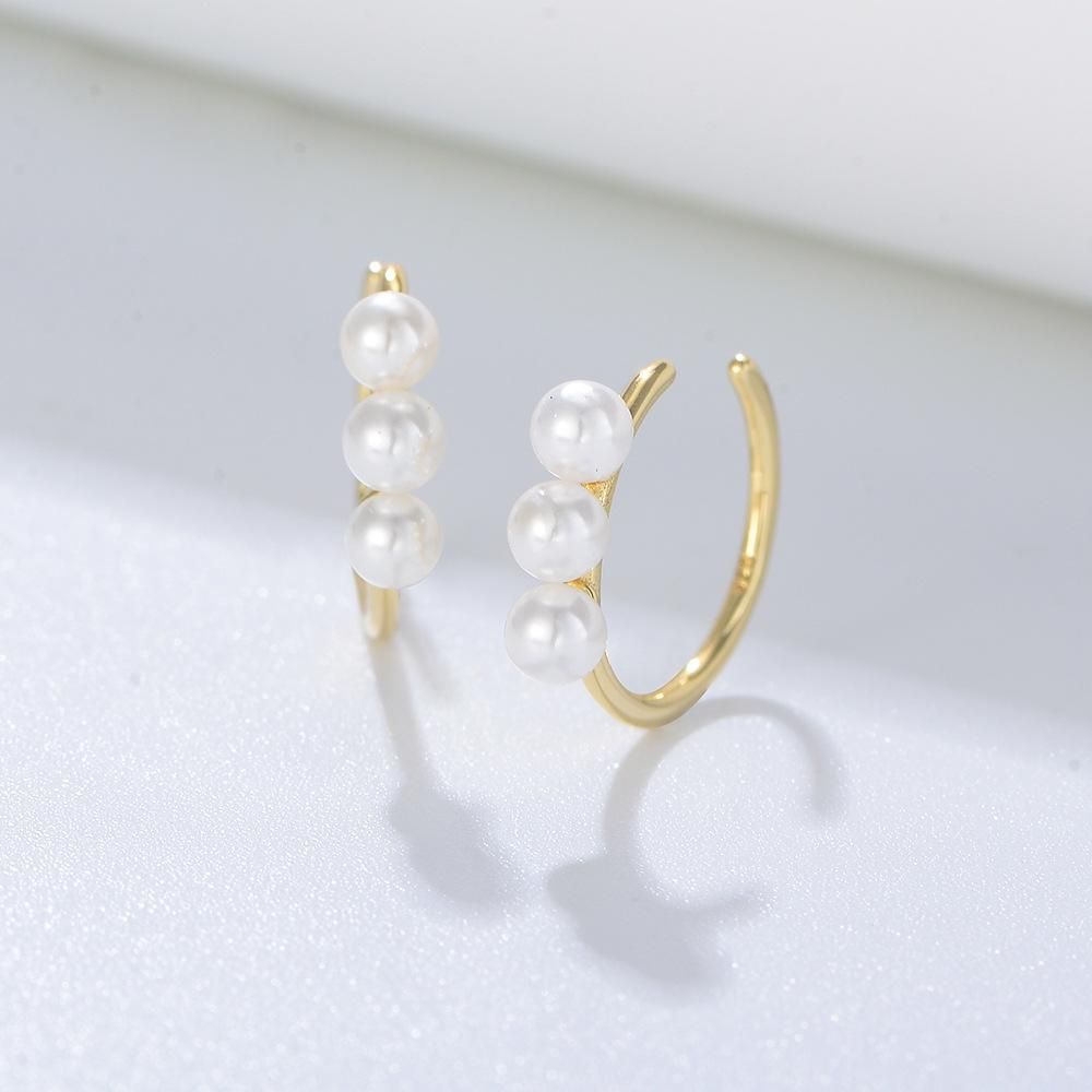 S925 Sterling Silver Pearl Earbone Clip No Ear Hole French Earrings Female