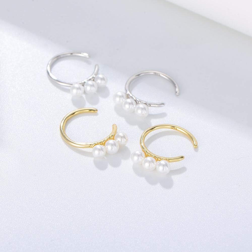 S925 Sterling Silver Pearl Earbone Clip No Ear Hole French Earrings Female