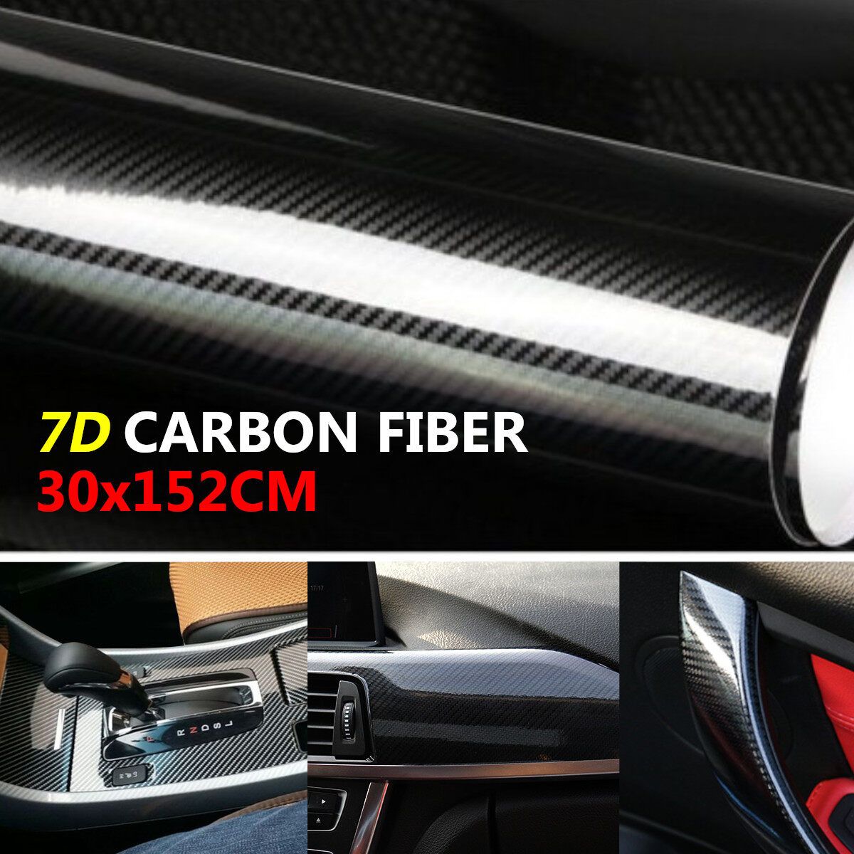 Auto Accessories 7D Glossy Carbon Fiber Vinyl Film Car Interior Wrap Stickers （ 1PCS Carbon Fiber Vinyl Film）