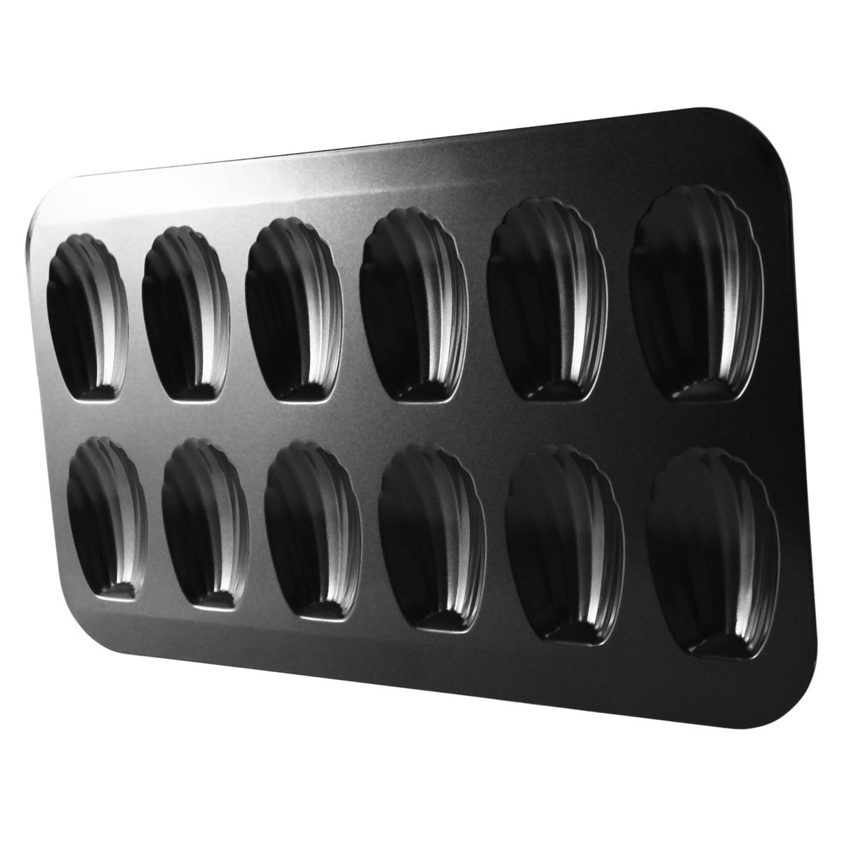 Non-Stick Madeleine Pot, Baking Mold 12 with Shell Cake Baking Tray Chocolate Non-Stick Baking Tray, Used for Oven Baking Black