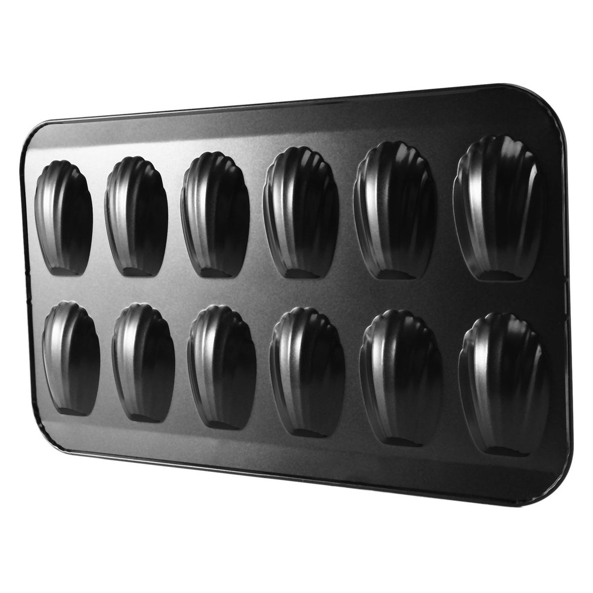 Non-Stick Madeleine Pot, Baking Mold 12 with Shell Cake Baking Tray Chocolate Non-Stick Baking Tray, Used for Oven Baking Black
