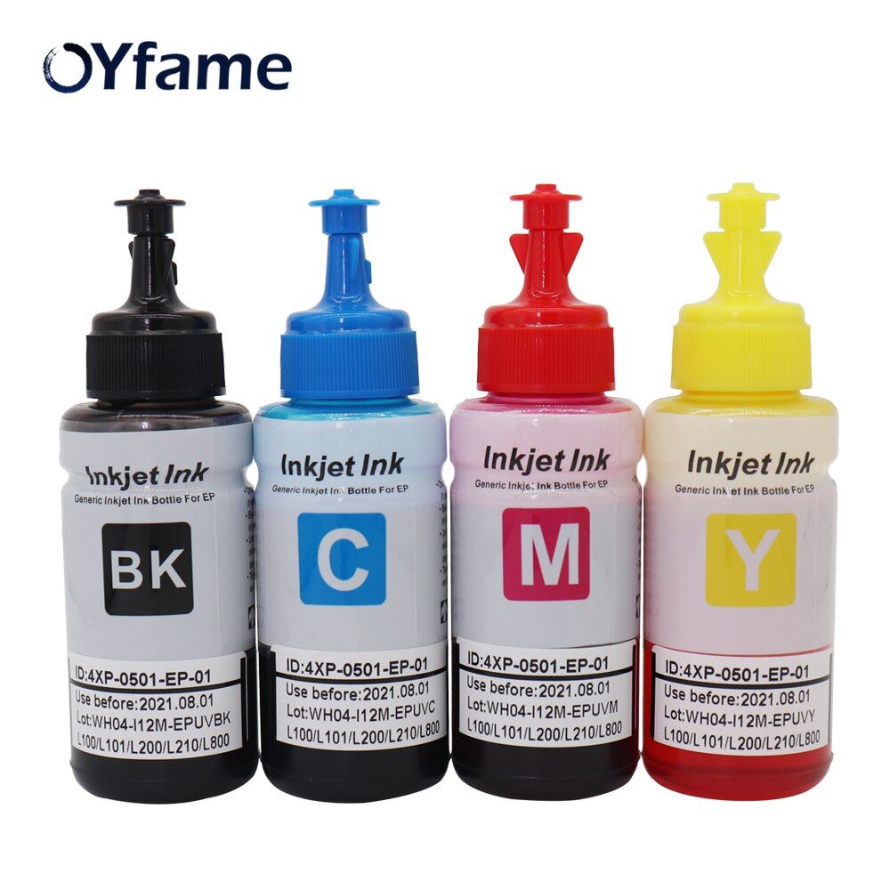OYfame Refill Dye Ink Kit For Epson L100 L110 L120 L132 L210 L222 L300 L312 L355 L350 L362 L366 L550 L555 Printer Ink 4 Color