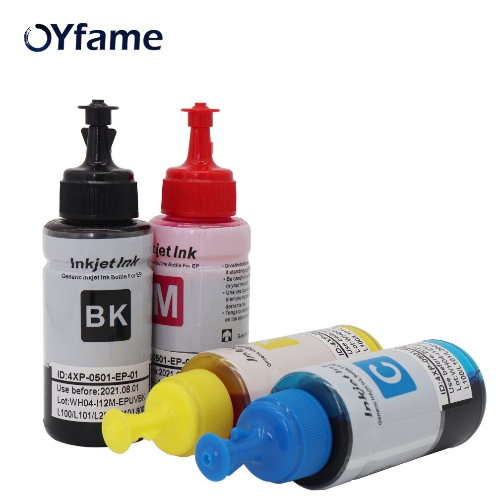 OYfame Refill Dye Ink Kit For Epson L100 L110 L120 L132 L210 L222 L300 L312 L355 L350 L362 L366 L550 L555 Printer Ink 4 Color