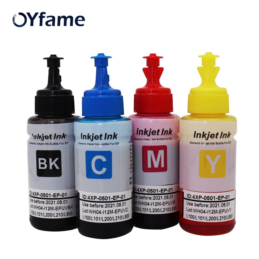 OYfame Refill Dye Ink Kit For Epson L100 L110 L120 L132 L210 L222 L300 L312 L355 L350 L362 L366 L550 L555 Printer Ink 4 Color