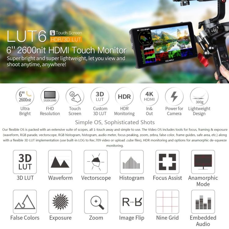 6 Inch IPS Screen HDMI 4K Touch Screen Camera Field Monitor