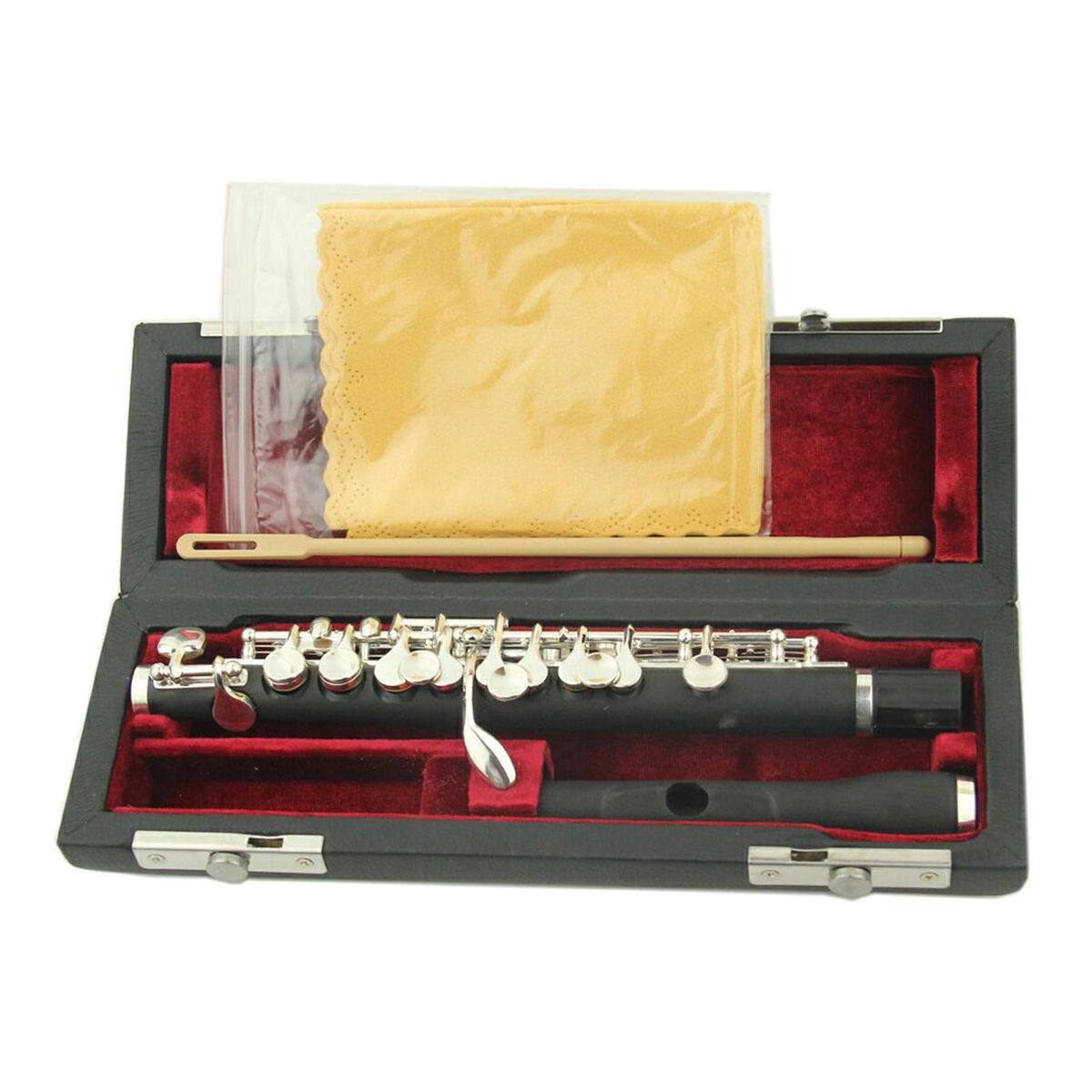 Plated C Piccolo Flute With Wood Case Cleaning Cloth
