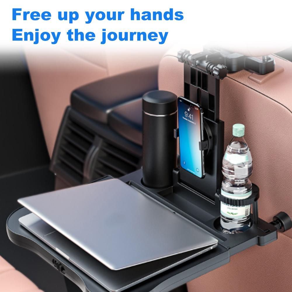 Adjustable Car Seat Travel Table Multifunctional Foldable Car Back Seat Food Tray, Car Table with Phone Holder for Working, Writing, Eating Black