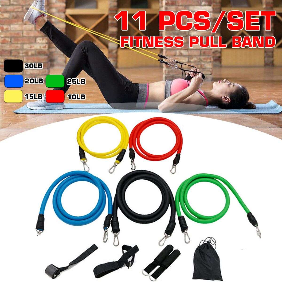 11PCS Multifunctional Resistance Bands Set Home Fitness Stretch Training Yoga Elastic Pull Rope