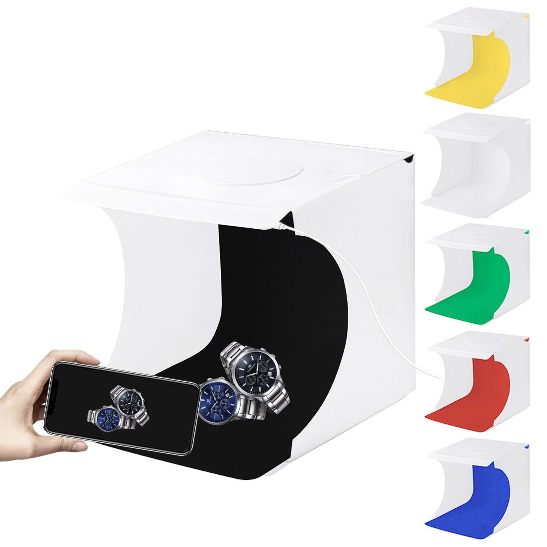 PULUZ 20cm Folding Portable 550LM Light Photo Lighting Studio Shooting Tent Box Kit With 6 Colors Backdrops (Black, White, Orange, Red, Green, Blue), Unfold Size: 24cm X 23cm X 22cm