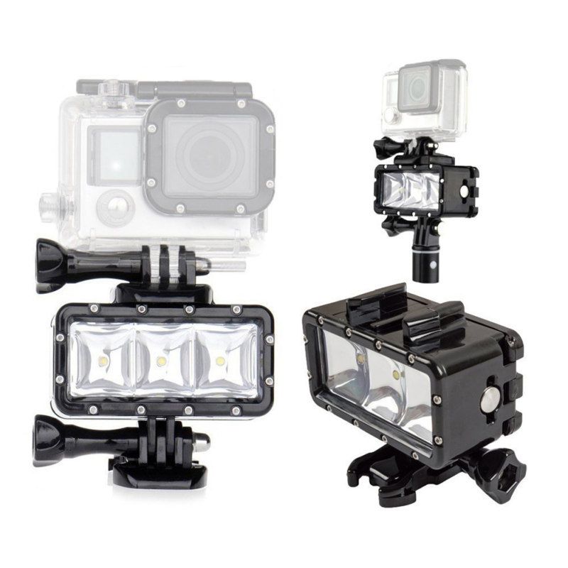 30m Diving Waterproof LED Action Camera Flash Light For-