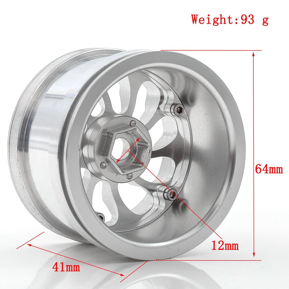 Aluminum Alloy Wheel Rim Beadlock Wheel Rims Hub 4pcs 2.2inch 64*41mm  Replacement for Axial Wraith 90048 RR10  1/10 Remote Control Car
