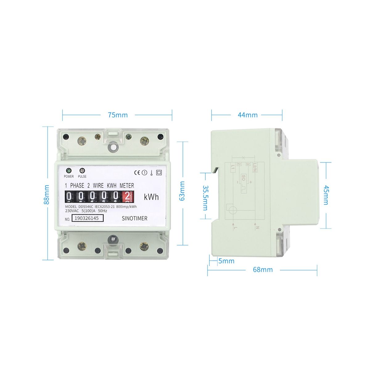 Electric Single Phase Two Wire AC 220V 100A Energy Meter KWh Counter Consumption Analog Electricity WattmeterA