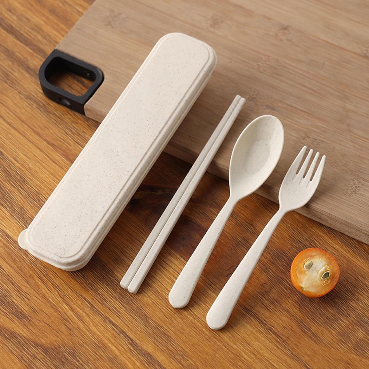3PcsSet Travel Cutlery Reusable Travel Utensils Cutlery Set Beige