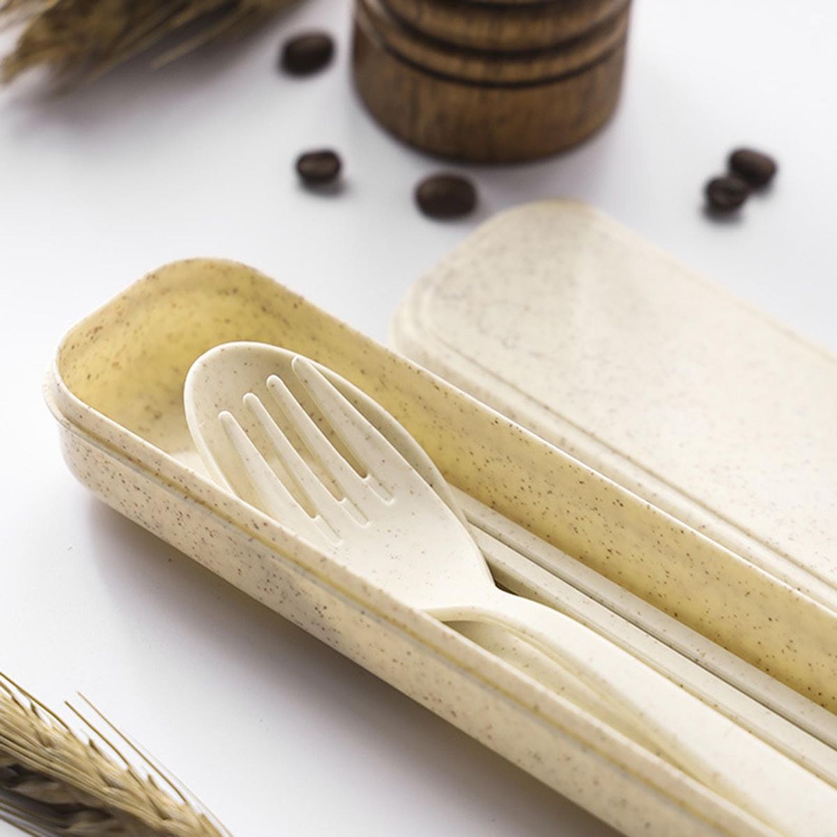 3PcsSet Travel Cutlery Reusable Travel Utensils Cutlery Set Beige